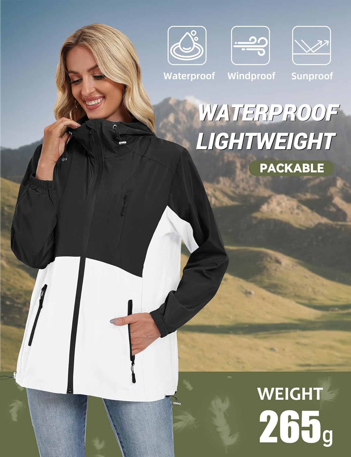 Avoogue Women's Lightweight Rain Jacket Waterproof with Hood Packable Windbreaker Jacket for Women - Image 4