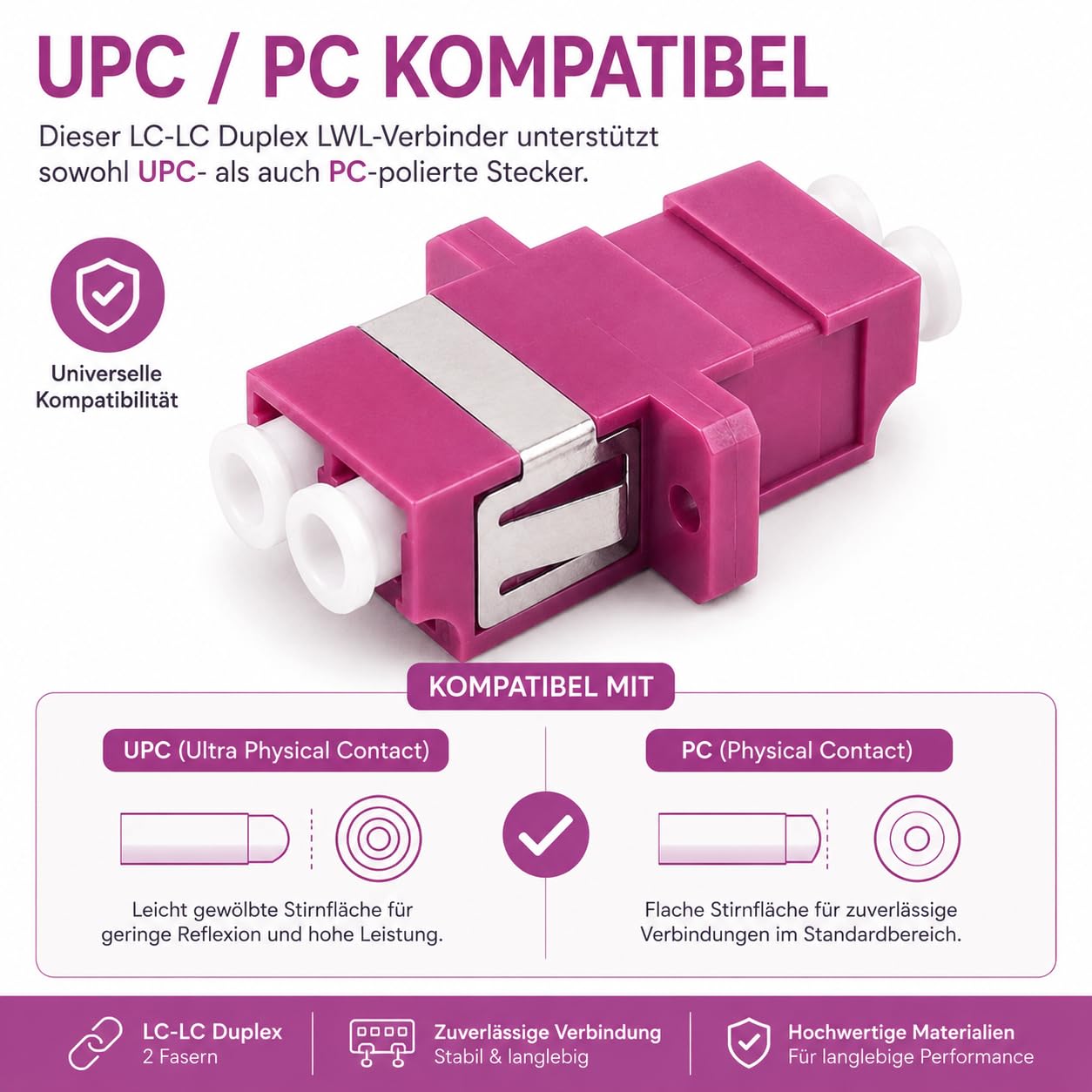 3 connettori Keystone fibra ottica OM4 LC Duplex femmina multimodale viola