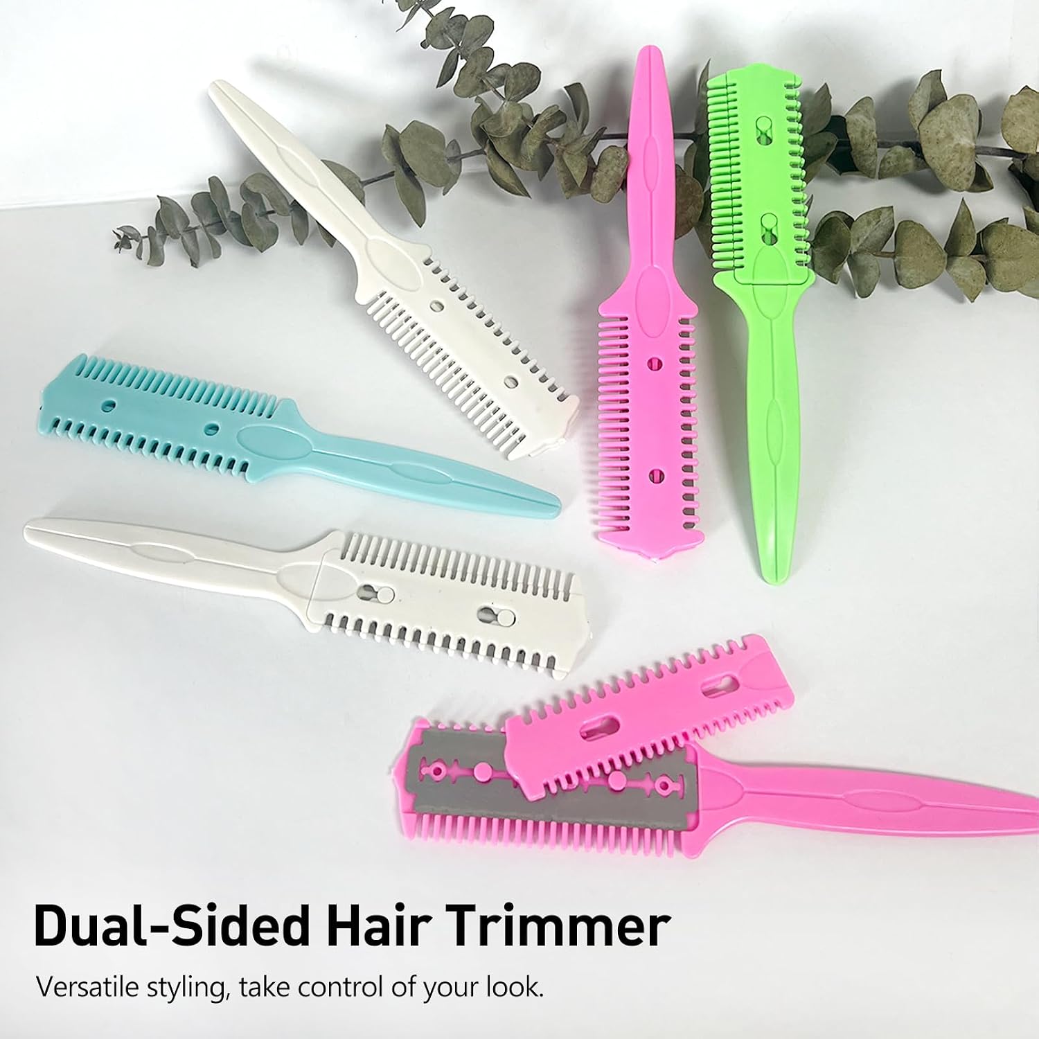 6-Pack Haircut Razor Comb - Dual-Sided Razor, Hair Styling Razor Scissors Comb, Split Ends Trimmer for Precise Hair Cutting and Styling, Green+White+Pink+Blue