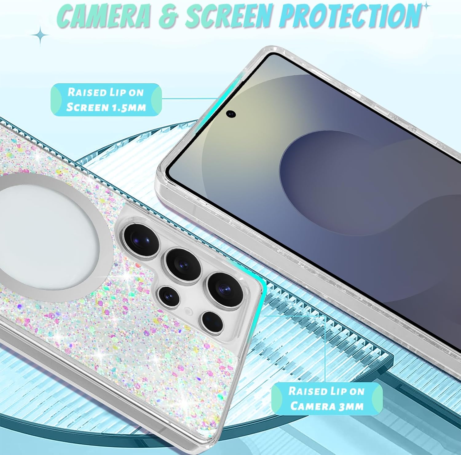 Bonoma for Samsung Galaxy S25 Ultra Case, Sparkly Glitter Bling Back, Magnetic Support for MagSafe Shockproof Case, Crystal and Clear High-Duty Protection for Phone Case -Sparkly Glitter