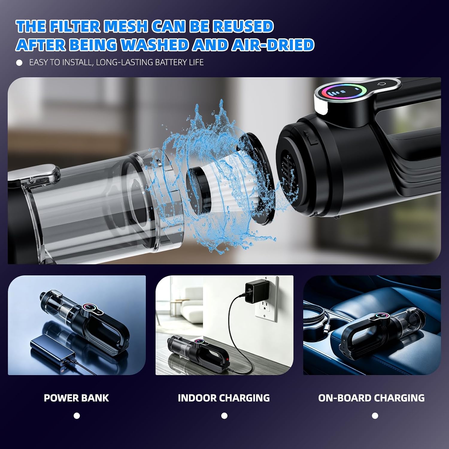 Car Vacuum Portable Cordless, 20000Pa Handheld Vacuum Cordless & Air Duster
