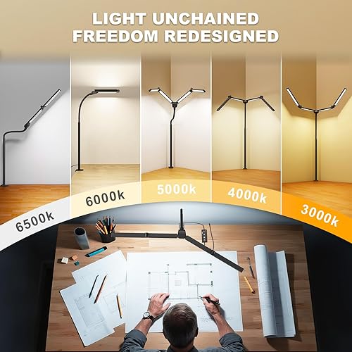 Miniatura 2 de Lámparas LED de escritorio para oficina en casa, lámpara de escritorio inteligente ajustable con brazo oscilante con abrazadera, cuello de cisne con