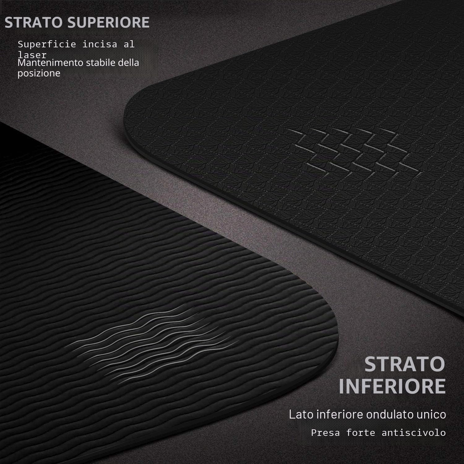 CAMBIVO Tappetino Palestra TPE Antiscivolo 213 x 81 x 6 mm per Adulti | Materassino Yoga e Pilates Extra Largo con Cinghia per Fitness, Ginnastica e Workout a Casa e in Palestra