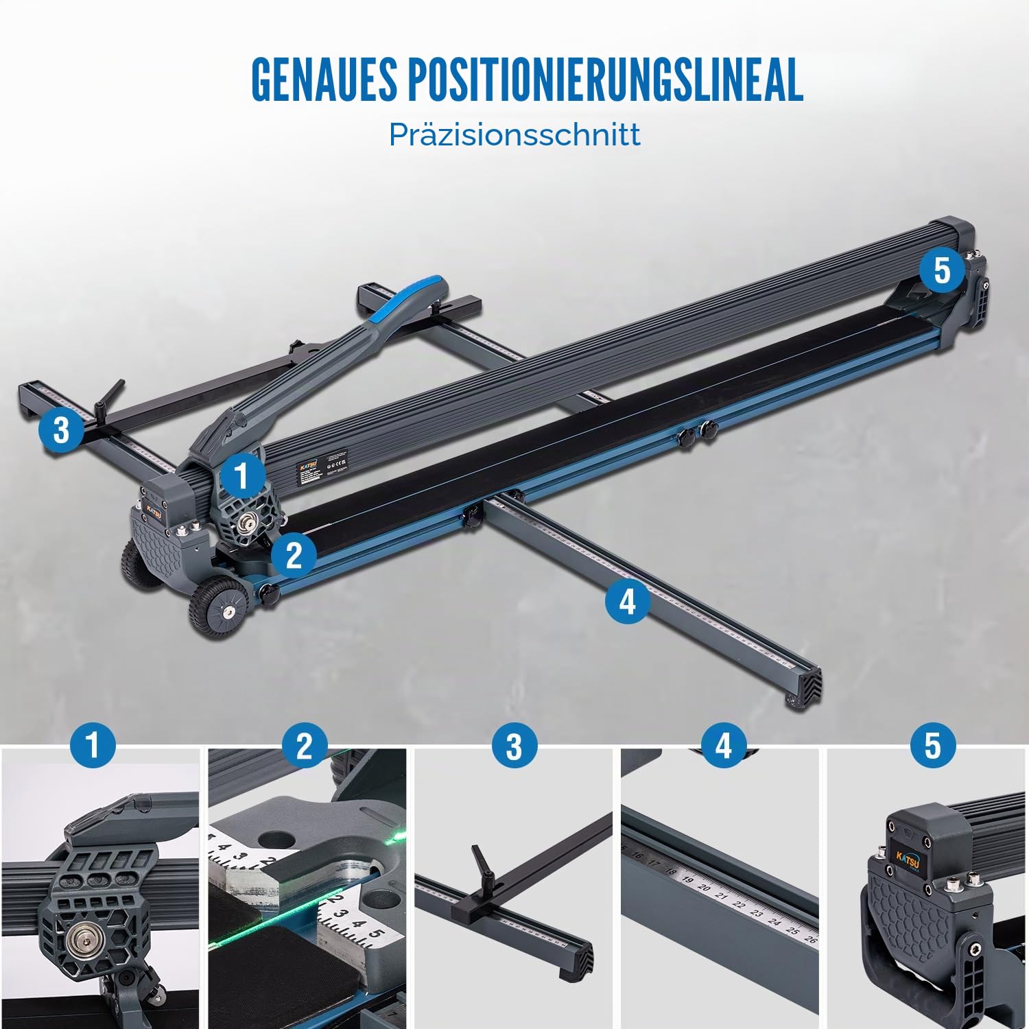 KATSU Tools Manueller Fliesenschneider 48" 1200 mm Hochpräziser Lasergeführter, Robuster Aluminiumlegierung mit Rädern, Keramik- und Porzellanböden und Wandfliesenschneidemaschine