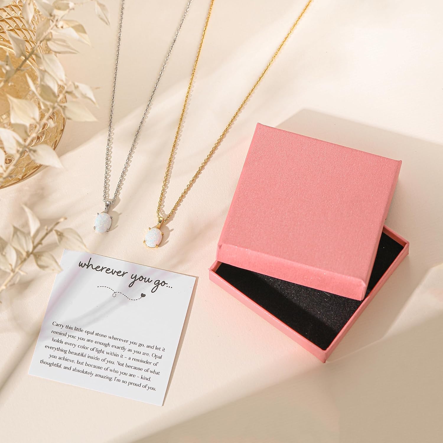 2026 Graduation for Her Opal Necklace , Graduation Decorations Necklace for Women Middle High School College Graduates,18K Gold/Silver Plated Opal Graduation Necklace with Greeting Card and Gift Box