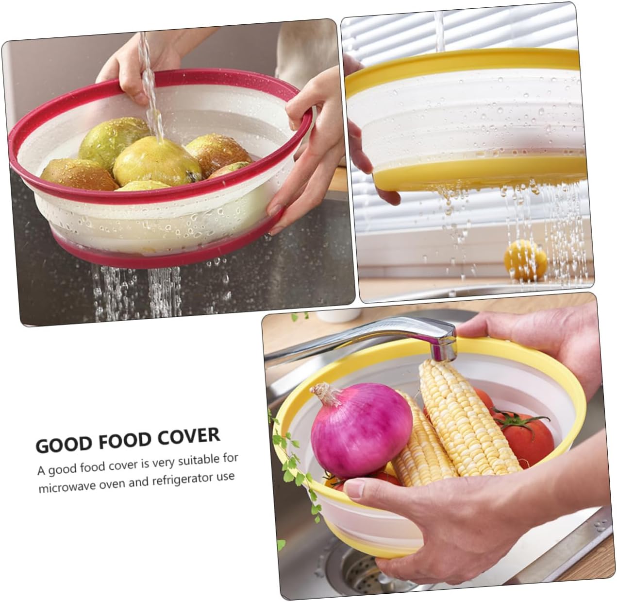 Unomor 2pcs Multi-use Microwave Plate Cover Set Food Preservation and Anti-oil Heating Shield and Dishwasher Safe for Home Use Microwave and Refrigerator Red Yellow