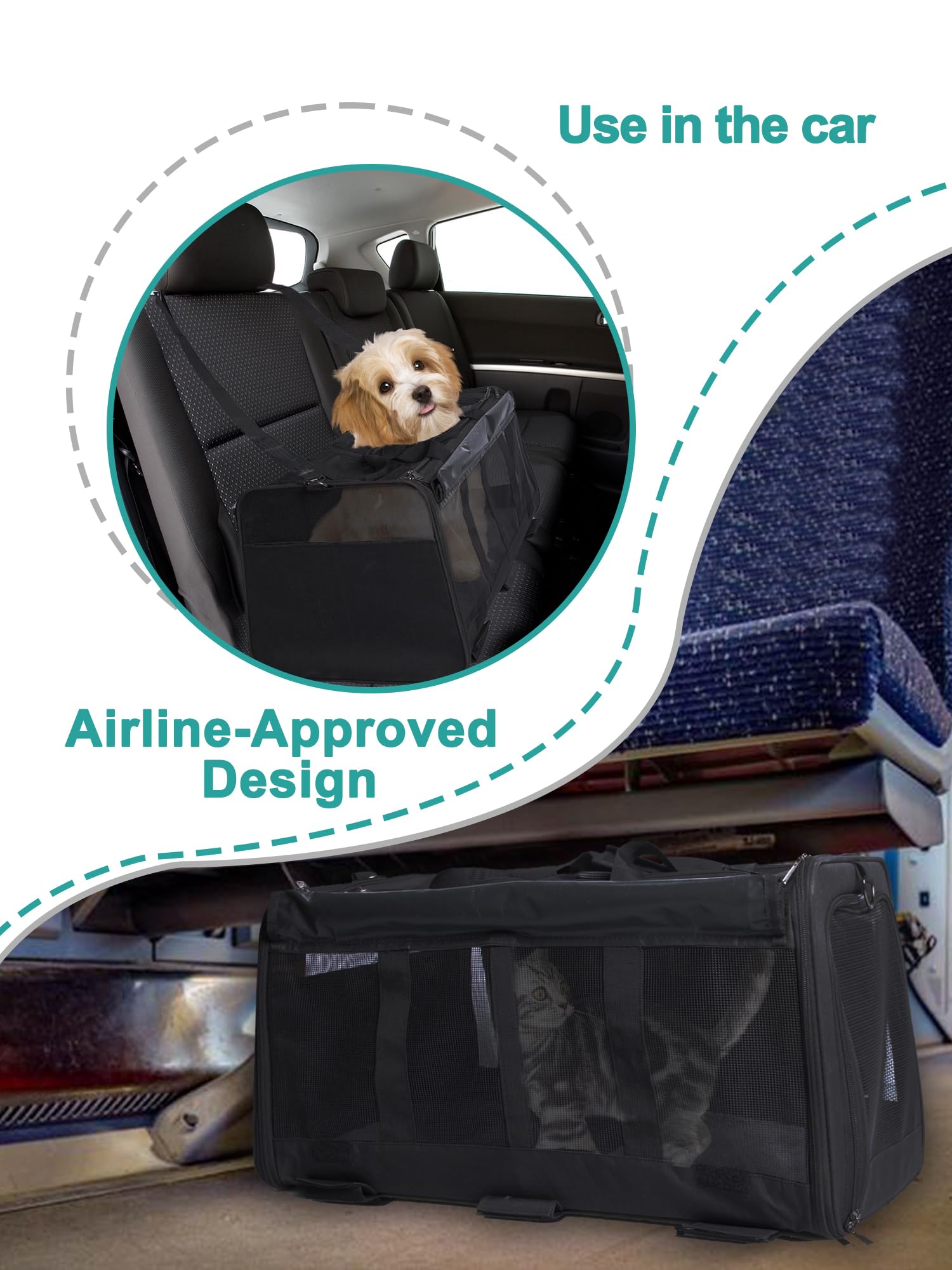 Extra Large Double Pet Carrier With Wheels - Detachable Bags For 2 Cats Or Small Dogs, Travel Carrier For Car, Bus