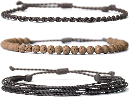 Miniatura 49 de Handmade Natural Stone Beaded Healing Bracelet Gift for Men Adjustable Rope String Bracelet