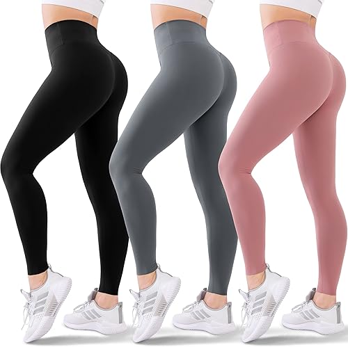 Blisset Paquete de 3 leggings de cintura alta para mujer, pantalones deportivos suaves con control de abdomen para correr, yoga, entrenamiento,