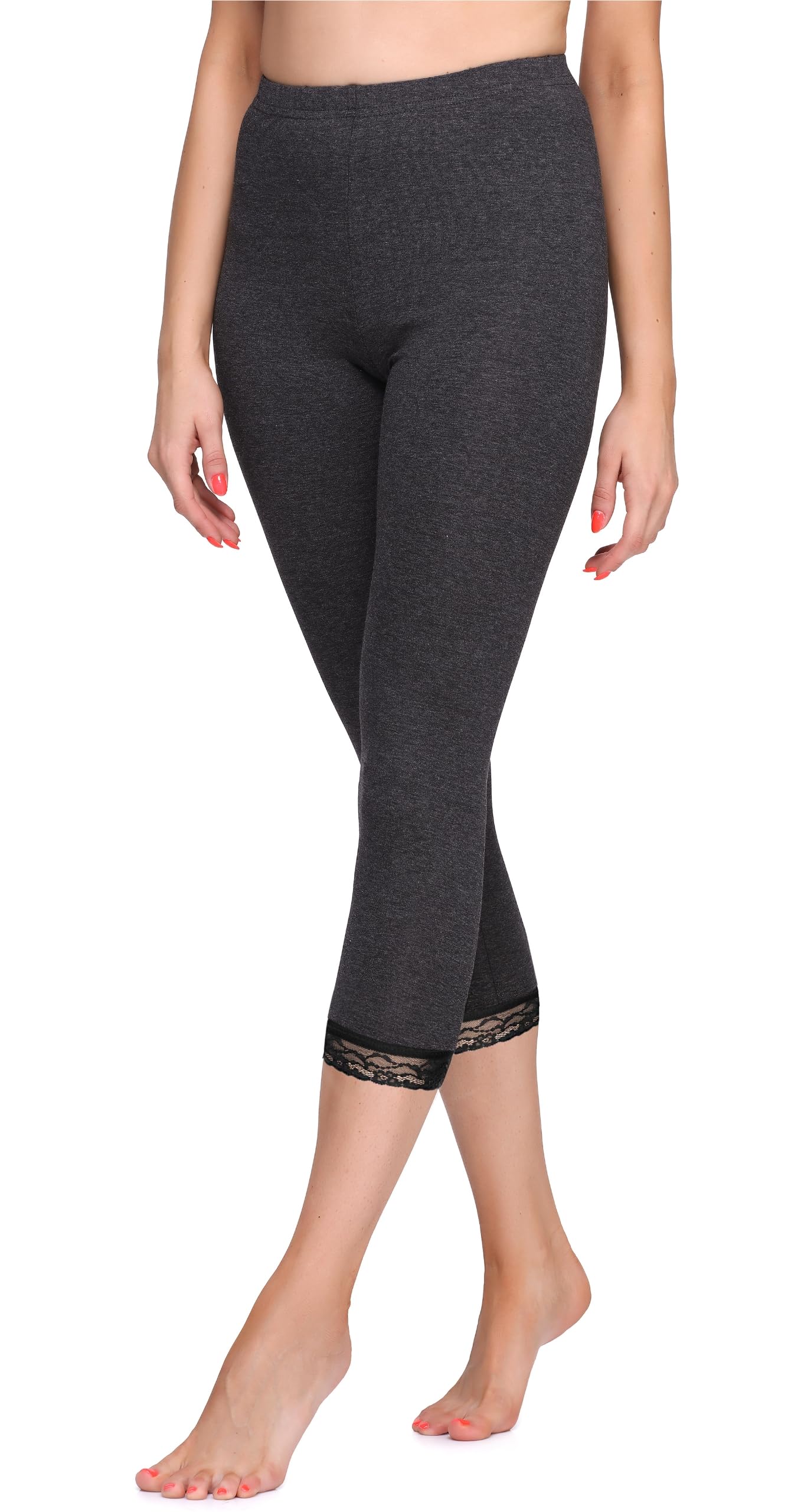 Merry Style 3/4 Capri Leggings Damen Caprihose Blickdichte Leggings aus Viskose mit Spitze MS10-290