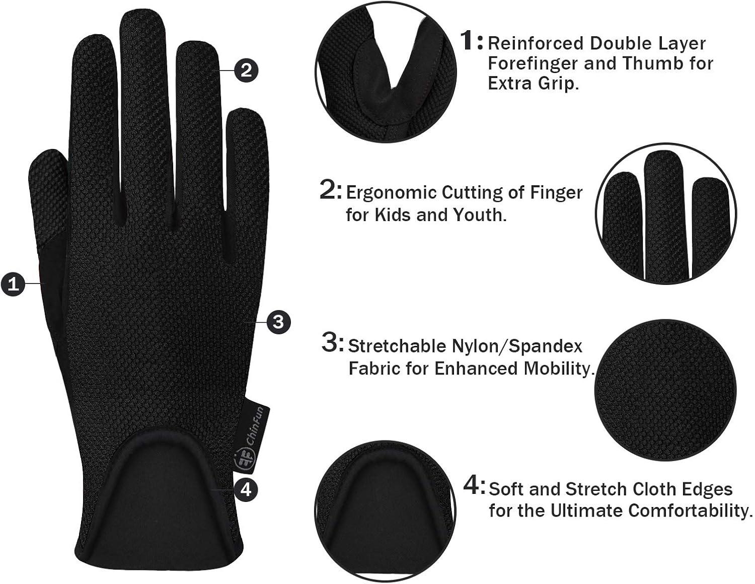 ChinFun Kids Horse Riding Gloves Equestrian Horseback Gloves for Youth Children Boys Girls Outdoor Biking Cycling Running : Sports & Outdoors