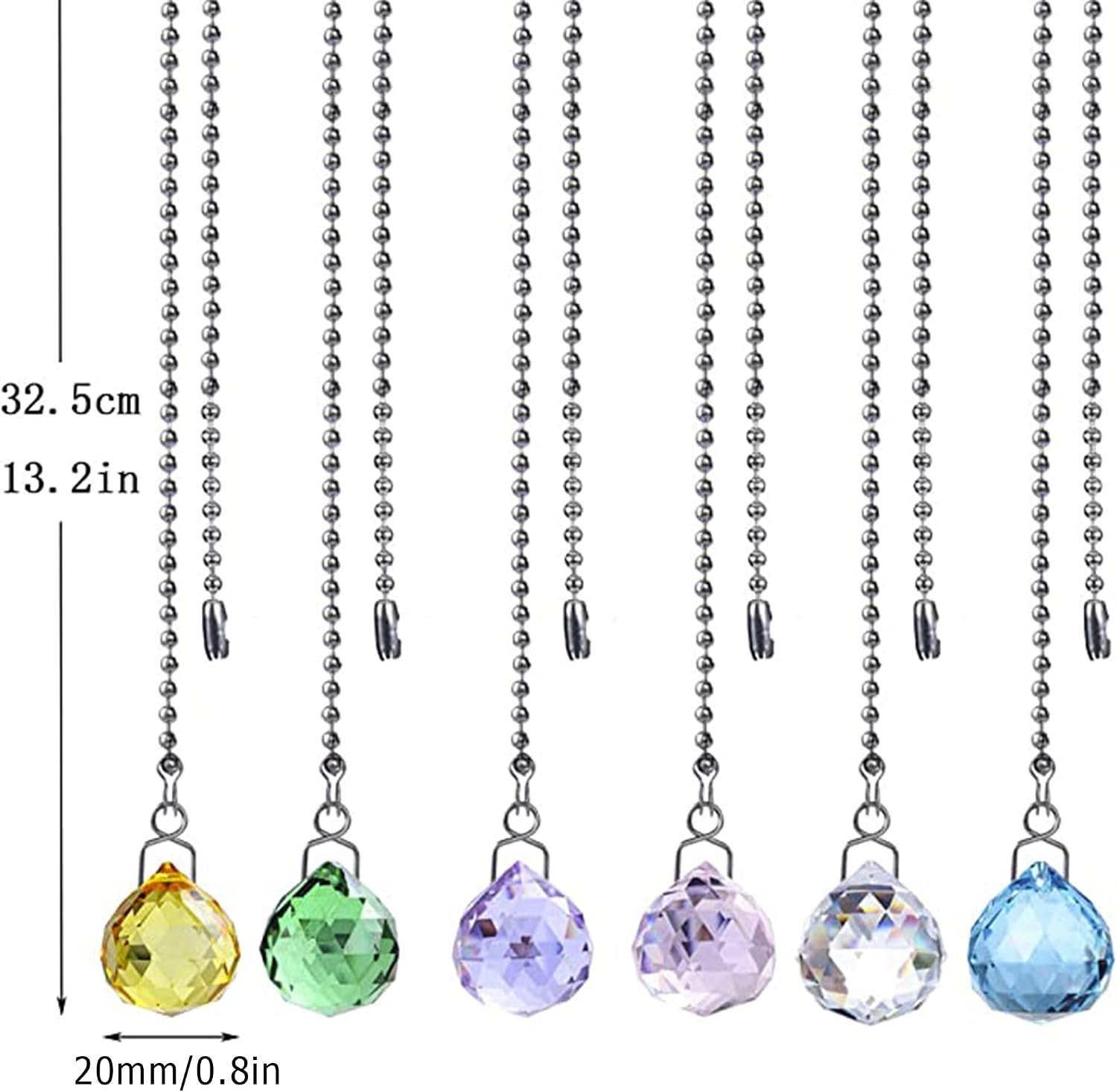 H&D HYALINE & DORA Crystal Multi-Color Crystal Ball Prism Dazzling Crystal Ceiling Fan Pull Chains (Set of 6-20mm)