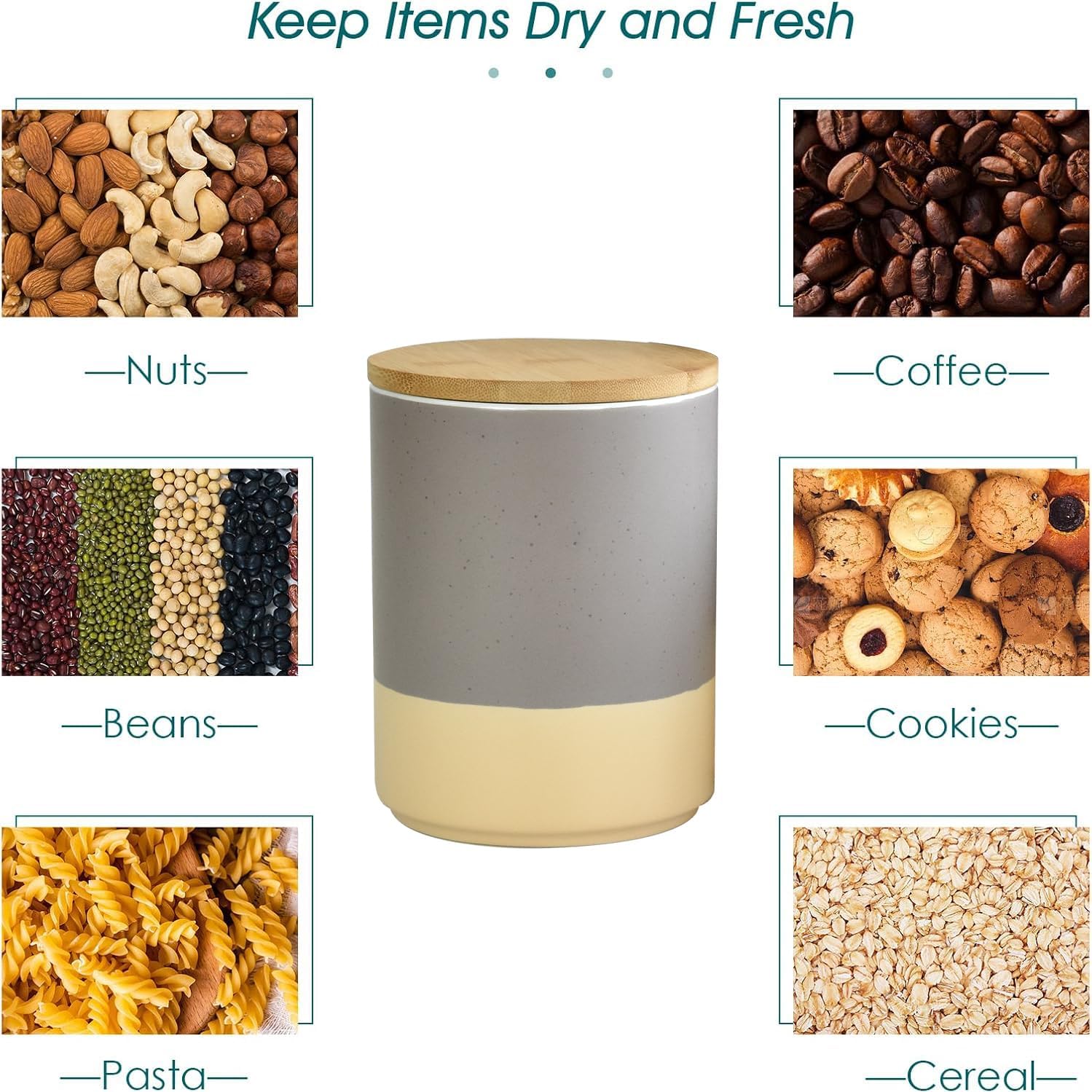 ARTONUSA Ceramic Canister Set with Airtight Wood Lids - 3-Piece Kitchen Storage for Flour, Sugar, Coffee, Tea & Spices - Modern Countertop Decor (Gray)