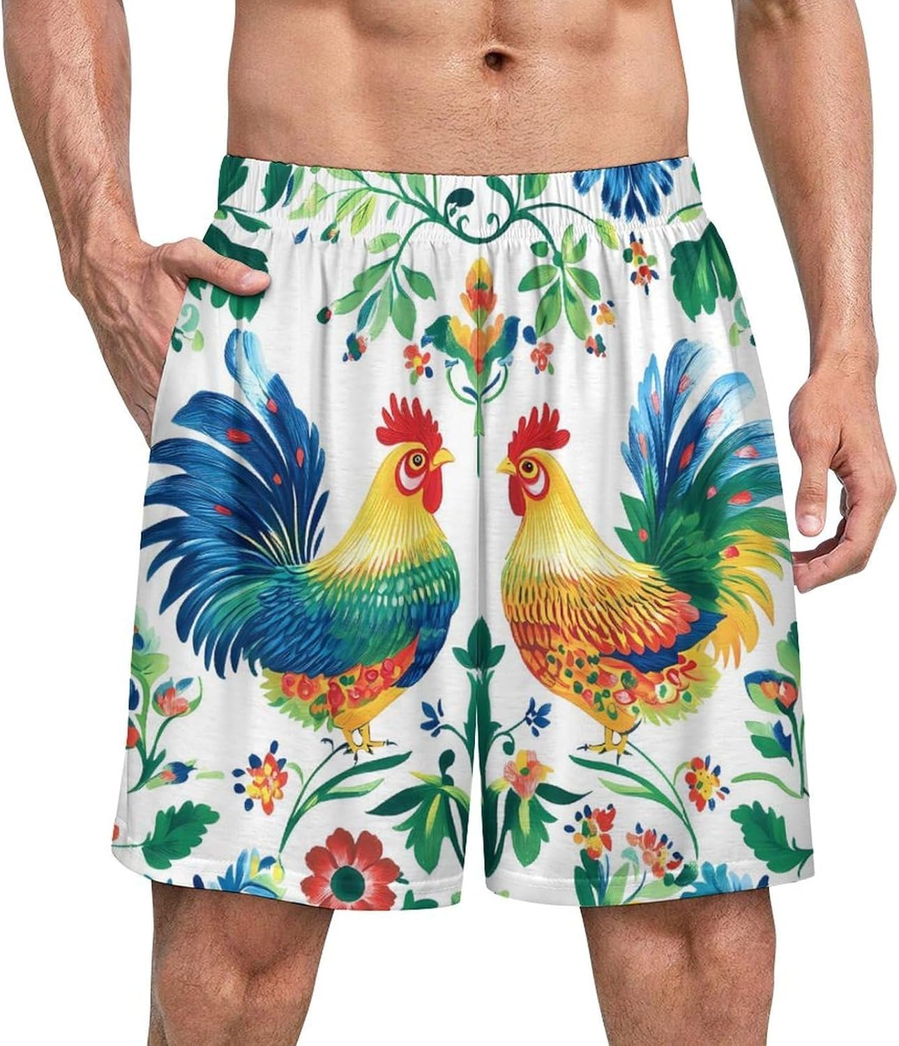 Polish Floral Folk Rooster Pajama Shorts for Men Lounge Sleepwear Soft Sleep Bottom Printed Sleeping Pants 5X-Large