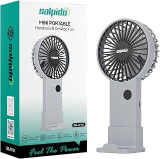 Salpido Mini Portable Handheld & Desktop Fan with Phone Holder, 3-Speed Adjustment, Type-C Charging (Cable Included), Sile... Price In India