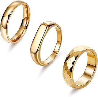 3Pcs Stainless Steel Band Ring for Women Simple Square Signet Rings Smooth Thumb Faceted Edge Dome Polished Wedding Band Comfort Fit Size 6-11