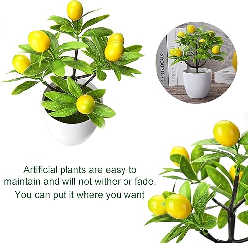 Miniatura 3 de 2 piezas de limonero artificial, mini plantas en maceta, limonero artificial, bonsái, plantas artificiales en macetas, 3.78 x 9.45 pulgadas,
