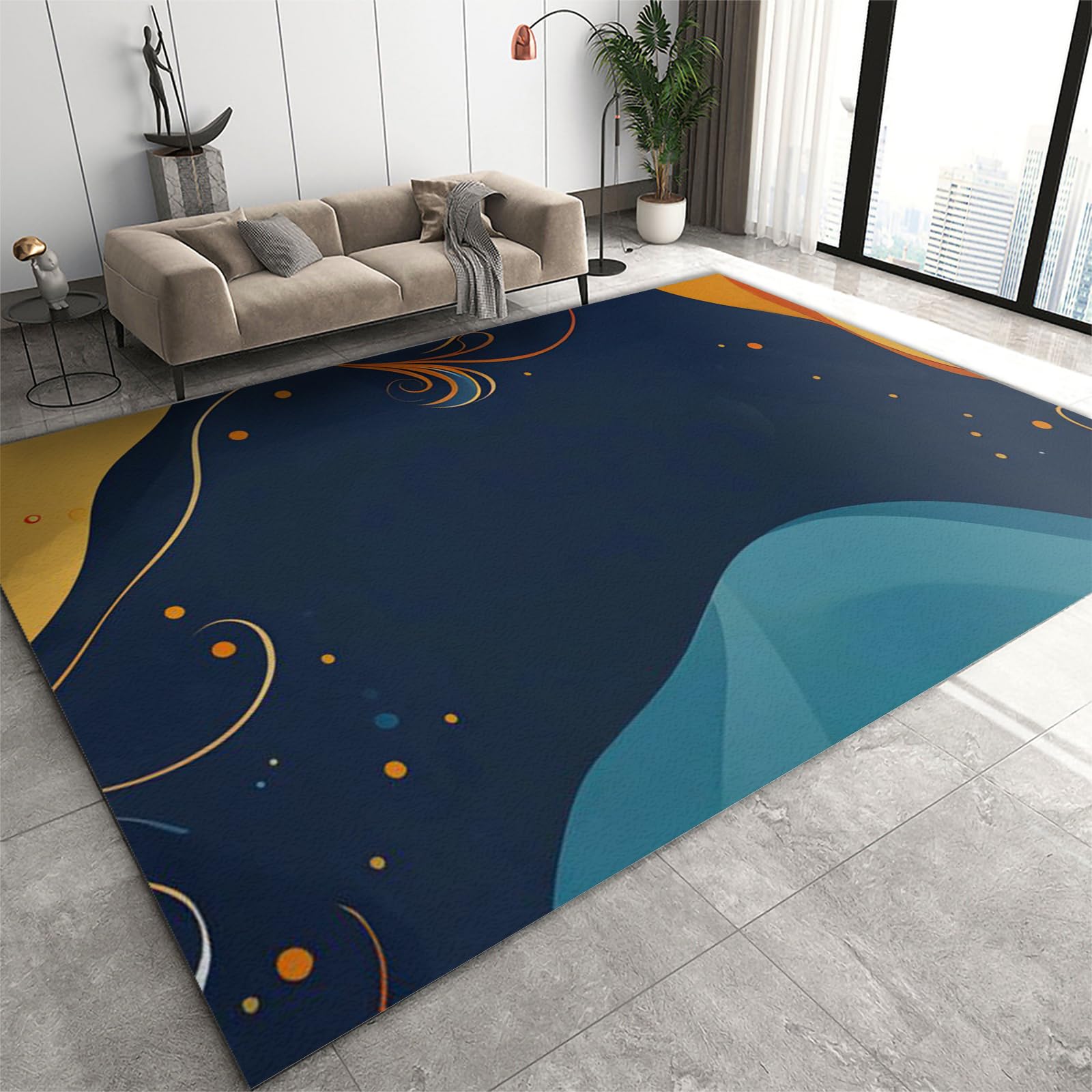 Tapis de salon minimaliste antidérapant avec adhésif inclus
