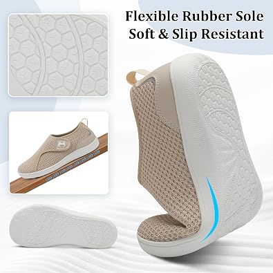 JOINFREE Womens Barefoot Walking Shoes Wide Fit Easy Slip-On Casual Trainer | Wide Toe Box, Adjustable Hook and Loop Strap, Breathable Upper, Zero Drop Sole for Swollen Feet, Pregnancy and Elderly