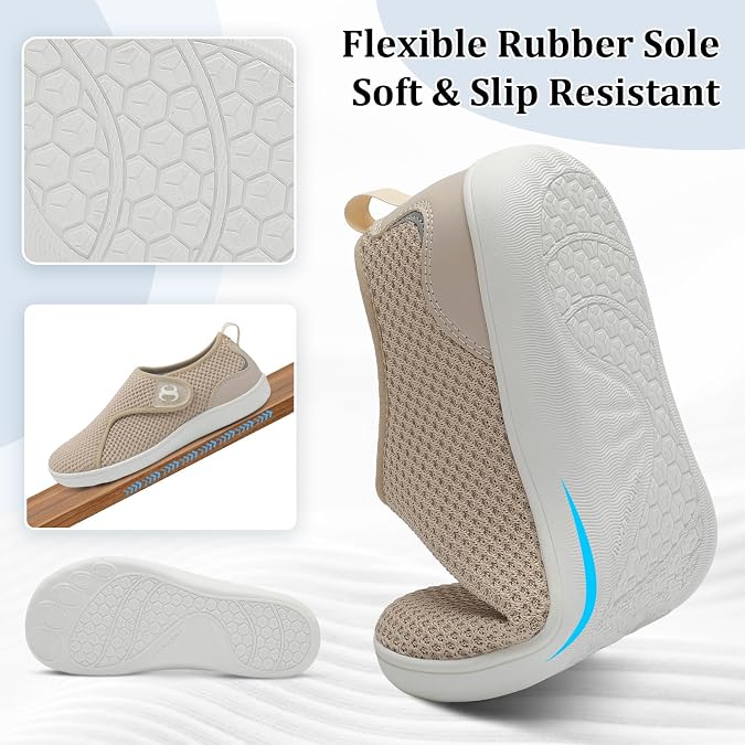 JOINFREE Womens Barefoot Walking Shoes Wide Fit Easy Slip-On Casual Trainer | Wide Toe Box, Adjustable Hook and Loop Strap, Breathable Upper, Zero Drop Sole for Swollen Feet, Pregnancy and Elderly