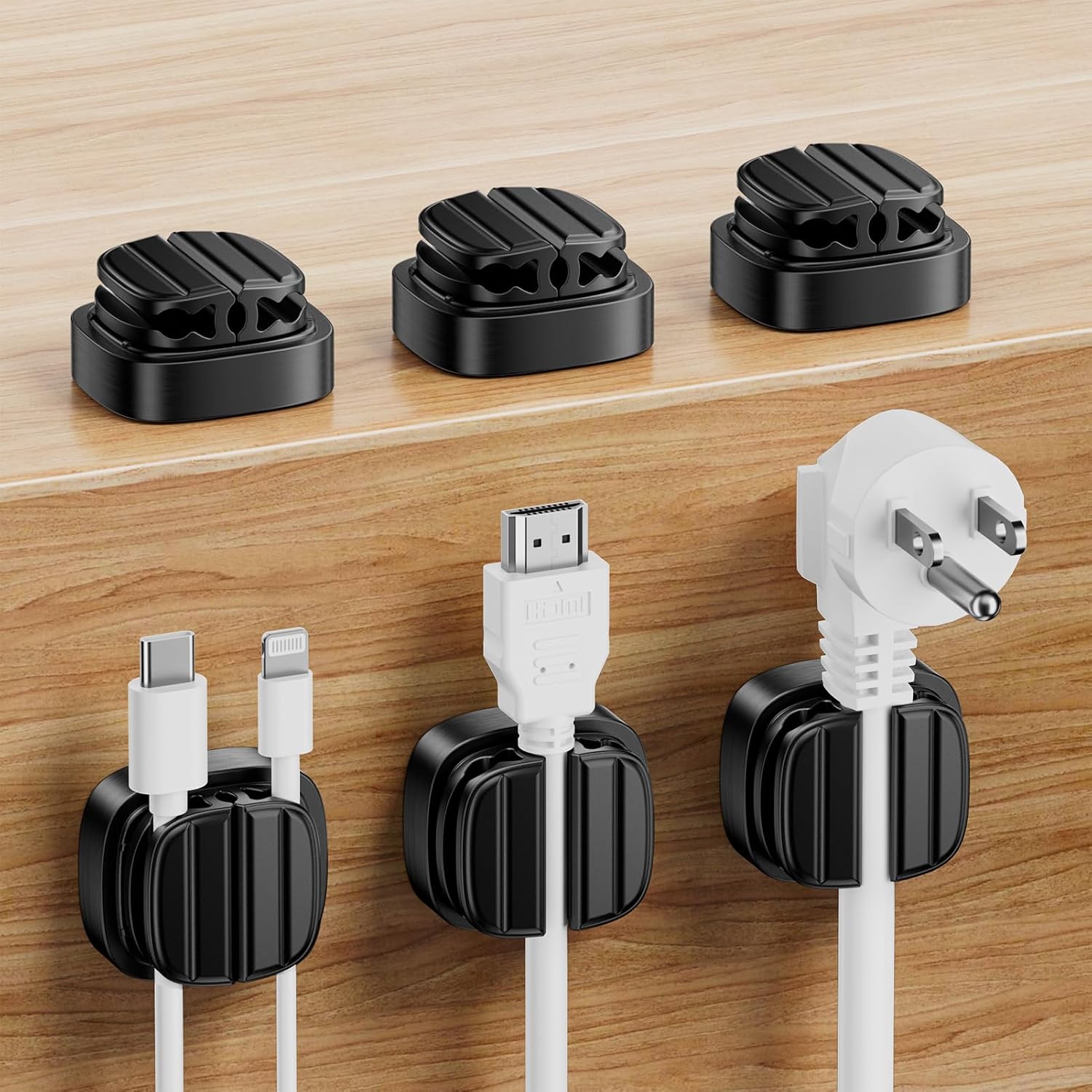 FlyCoco 6 Pack Cable Spring Holder Clips, 3-in-1 Small Adjustable Cable Management, Cord Organizer for Holder Organizer for Phone USB Charger Cables, Net Thick Cables, Computer Power Cables, etc