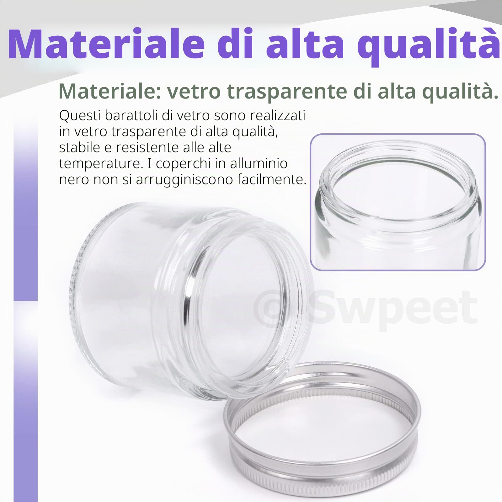 Swpeet Confezione da 15 barattoli in vetro trasparente da 60 ml con coperchio argentato, contenitori rotondi in vetro per cosmetici, barattoli da viaggio per cosmetici, creme e lozioni