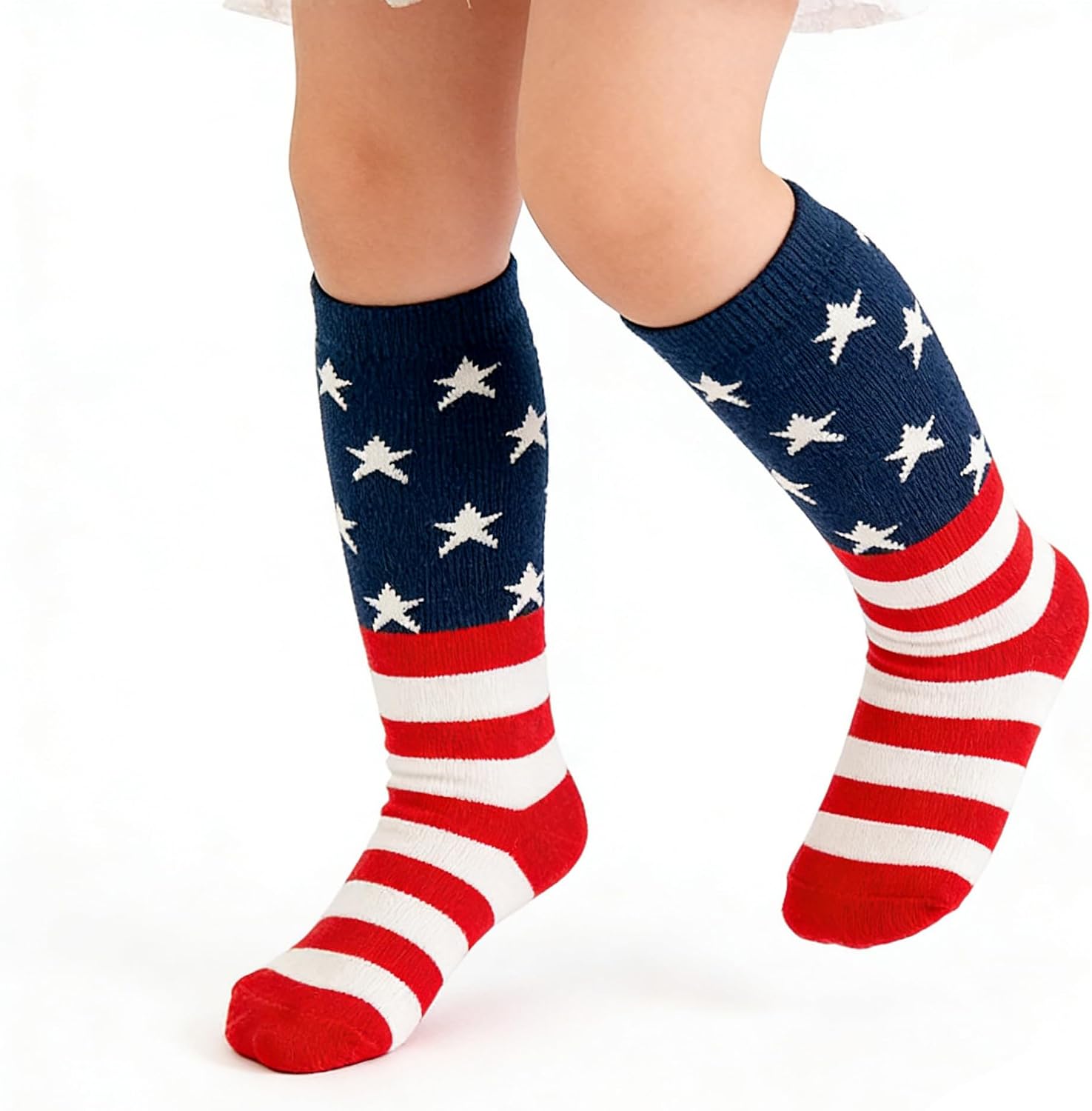 Kids Patriotic American Flag Knee High Soccer Socks for Boys Girls 4-6 Years, July 4th Athletic Wicking Football Socks
