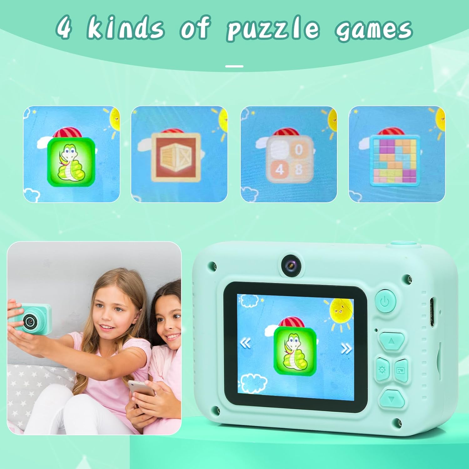 Kids Camera Toys, for Boys and Girls,JUVNAWEZ Digital Camera for Kids, Toddler Camera Christmas Birthday Toy Gifts for Kids Age 3 4 5 6 7 8 9 10 with 32GB SD Card, Video Recorder 1080P HD (Green)