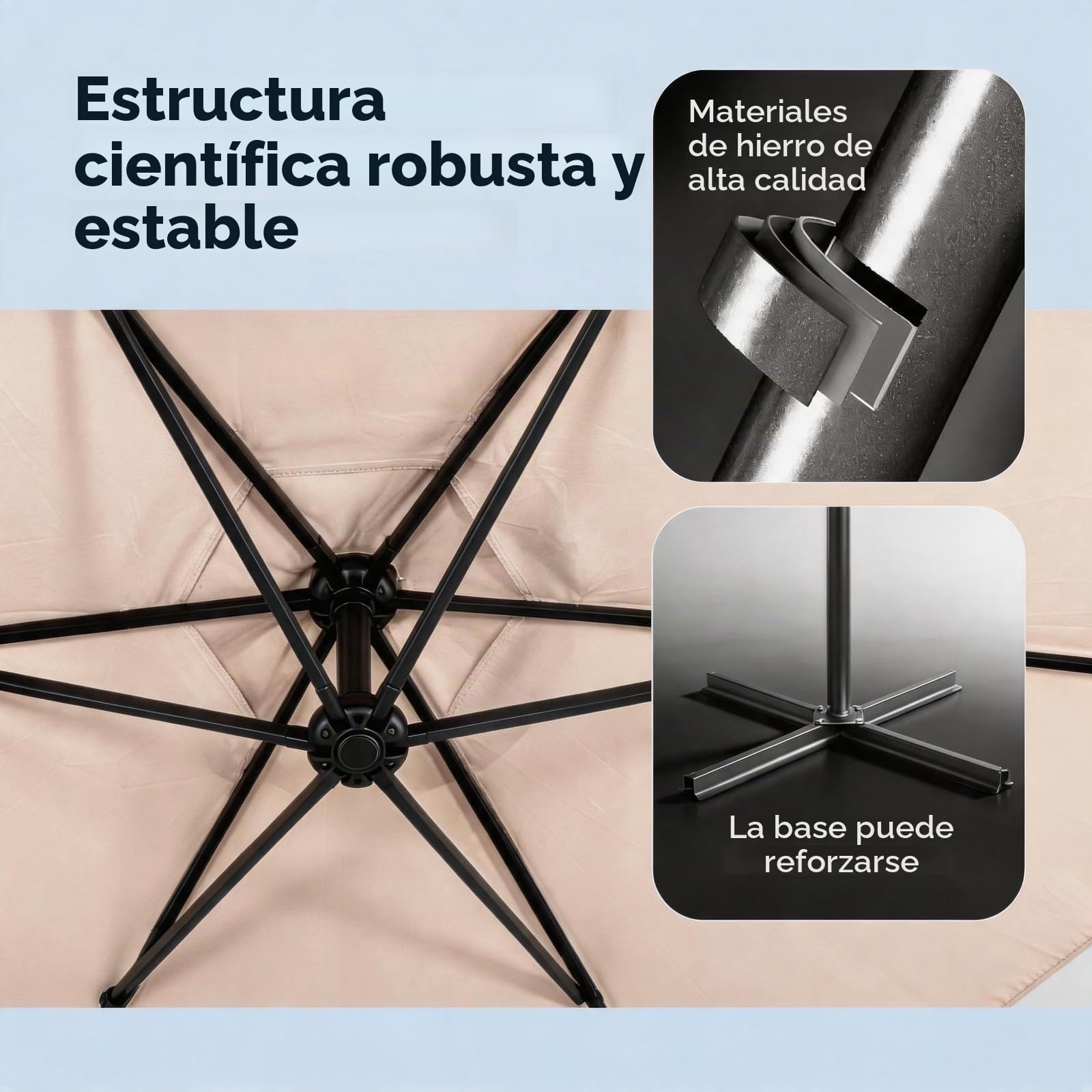 LEADZM Sombrilla de 300 cm de diámetro, sombrilla con manivela y giratoria 360° con 6 costillas, resistente al agua y protección UV, sombrilla de jardín con soporte para jardín, terraza y exterior
