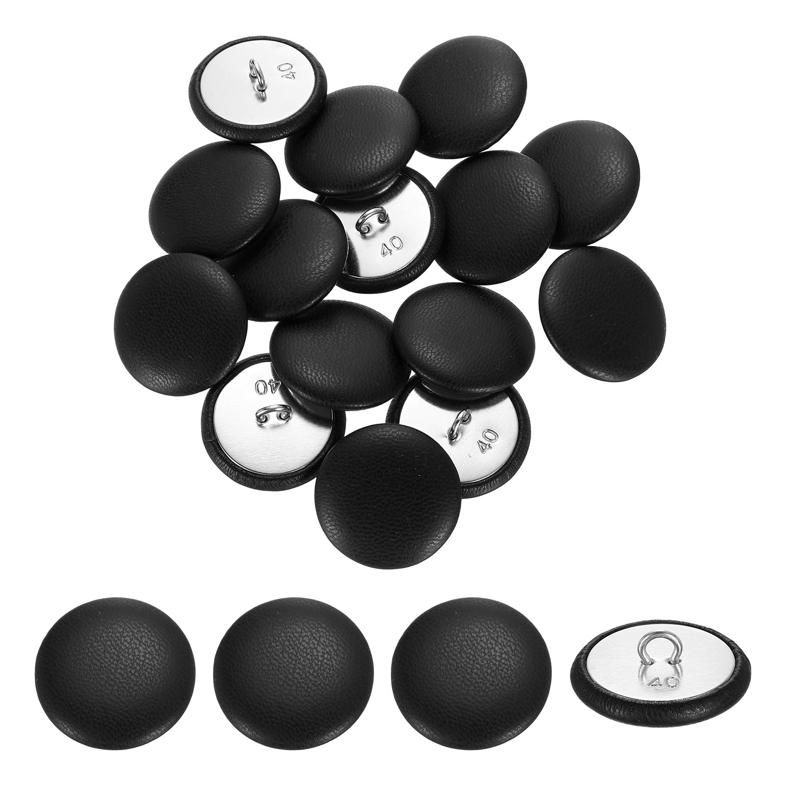 Photo 1 of uxcell 15Pcs Leather Covered Buttons, 25mm 40L Round Metal Shank Sewing Buttons Sew on for Clothes Coat Hats, Sofa Decoration, DIY Crafts Making, Black