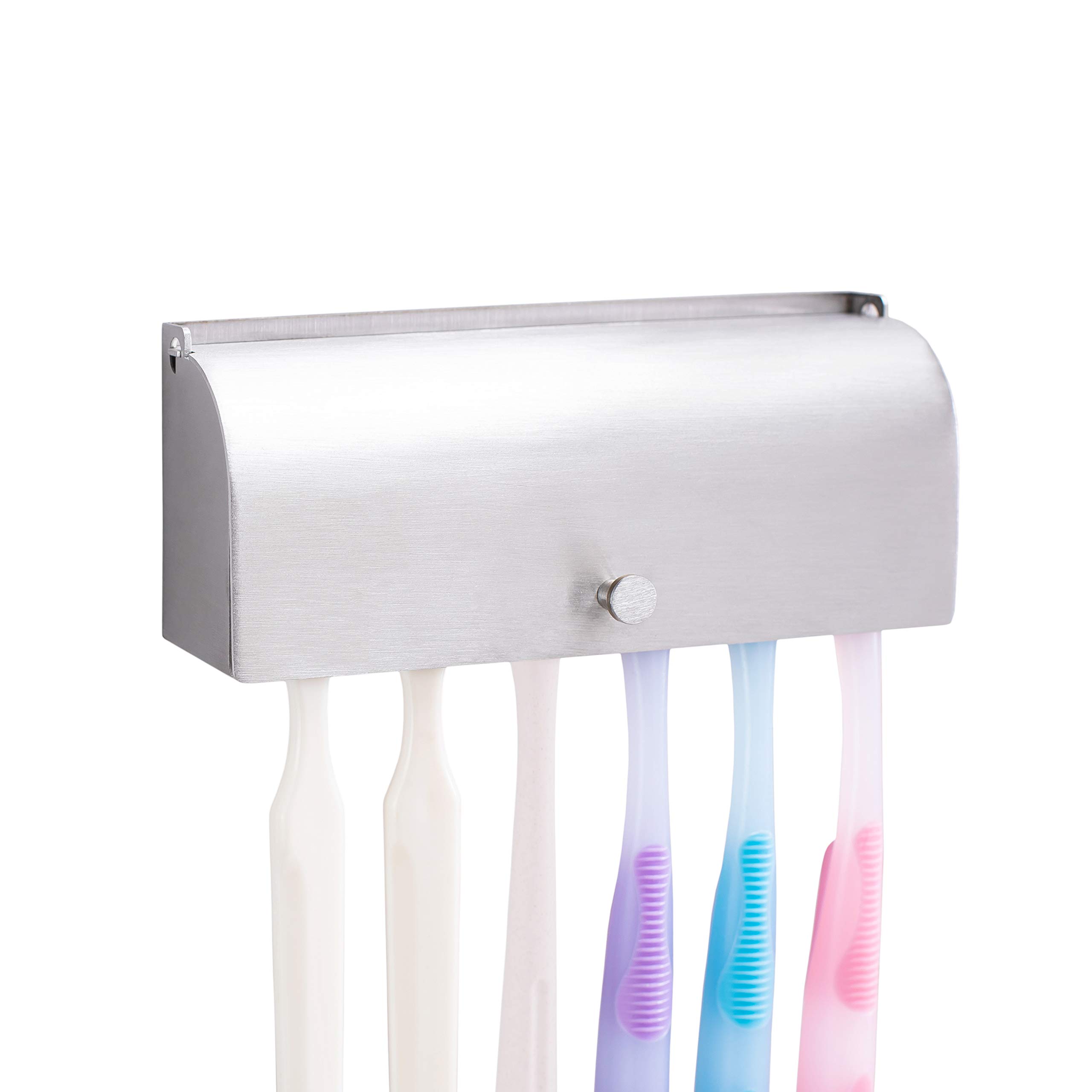 Toothbrush Holder, 304 Stainless Steel Dustproof Wall Mounted Self Adhesive Toothbrush Storage Organizer Stand Rack (13cm(6 Brush Slots))