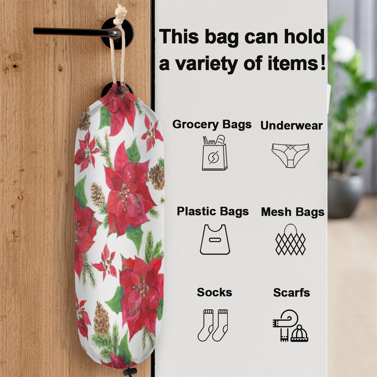 SYIPO Organizer Per Sacchetti Di Plastica Da Parete - Porta Borse Della Spesa Lavabile In Tessuto - Dispenser Con Coulisse Regolabile Per Cucina - Grigio, 55x22 Cm, Capiente E Pieghevole