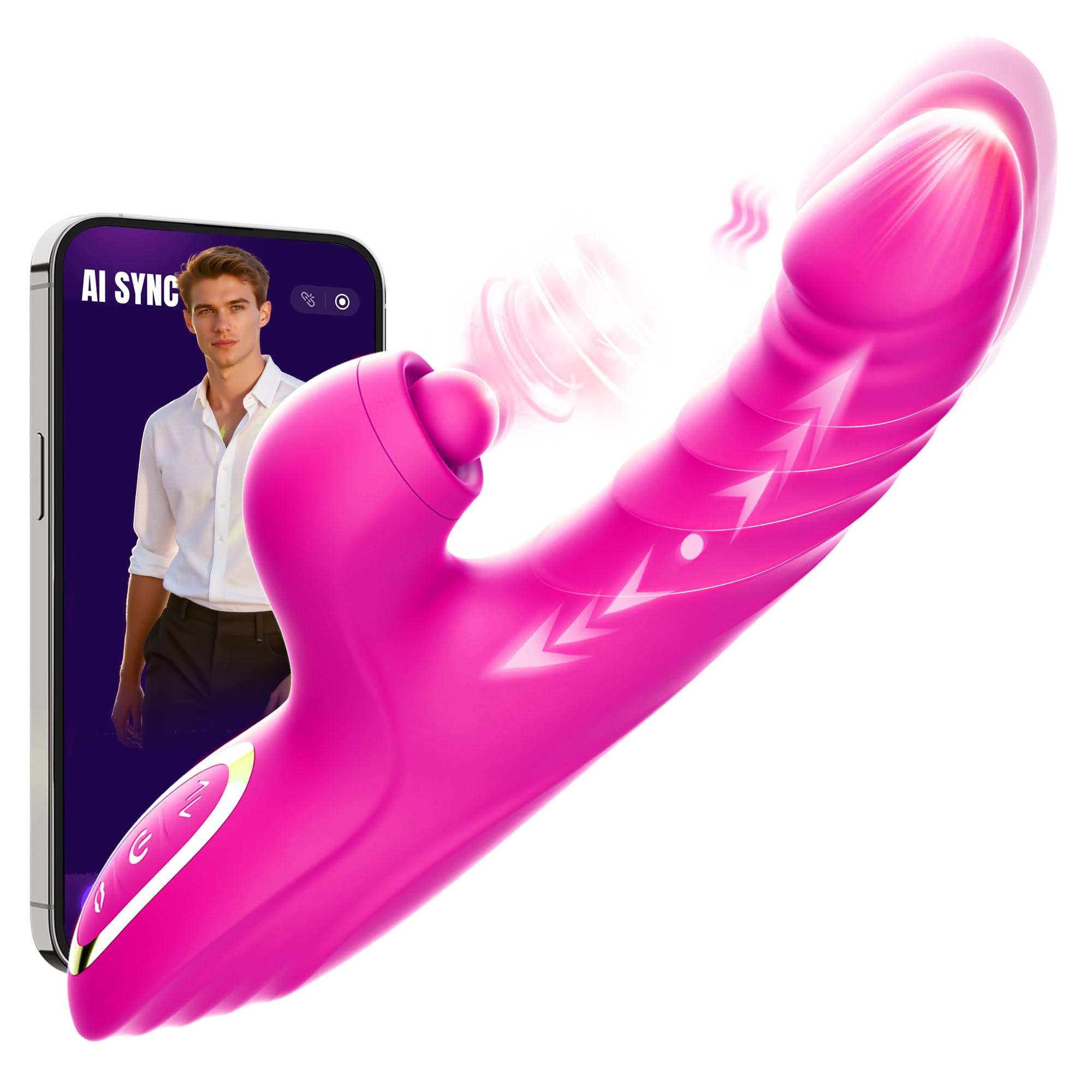 Vibrator Thrusting Dildo for Women Toendi G Spot Rose Toy Clitoral Stimulator Sex Toys Dildos Vibrator with 10 Vibration 7 Thrust Mode with Licking, Rabbit Vibrators Adult Sex Toy Couple AI Sync Games