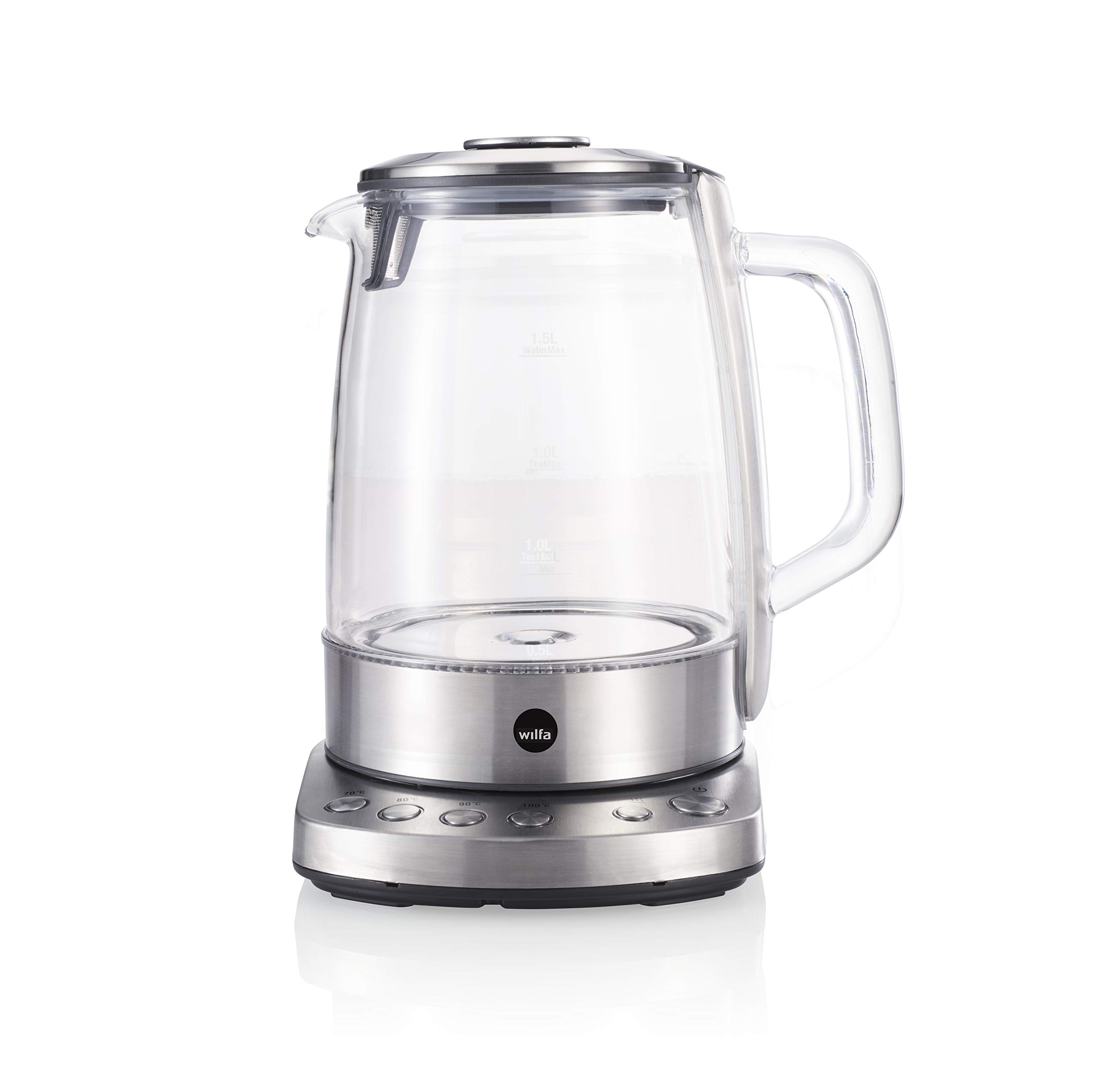 Wilfa CHA Théière électrique - 2200 watts, capacité de 1,25 litre, couvercle d’infusion avec filtre, 4 réglages de température, argenté
