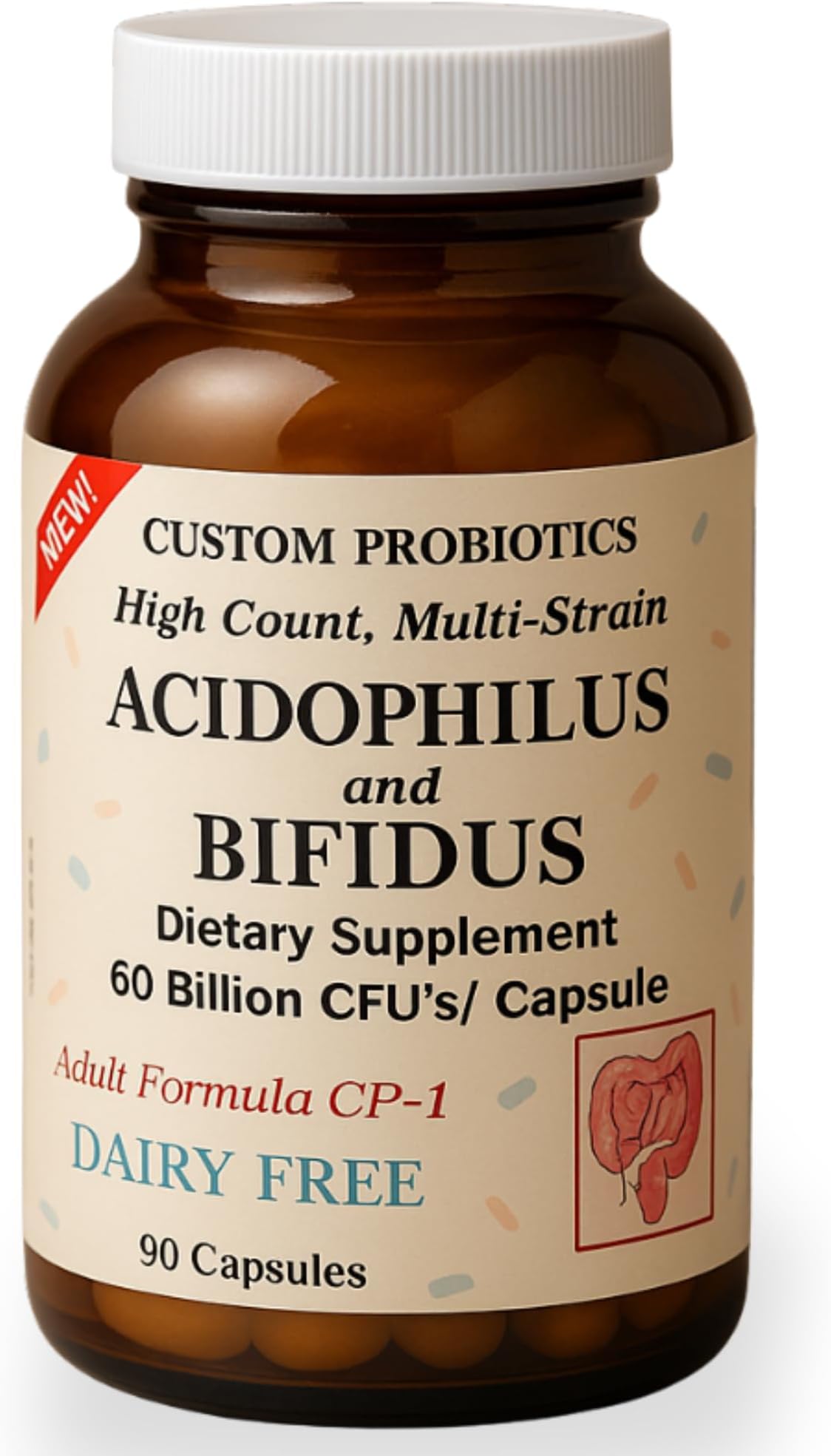 Custom Probiotics Adult Formula CP-1-90 Capsules - 60 Billion CFU - Probiotic Supplement