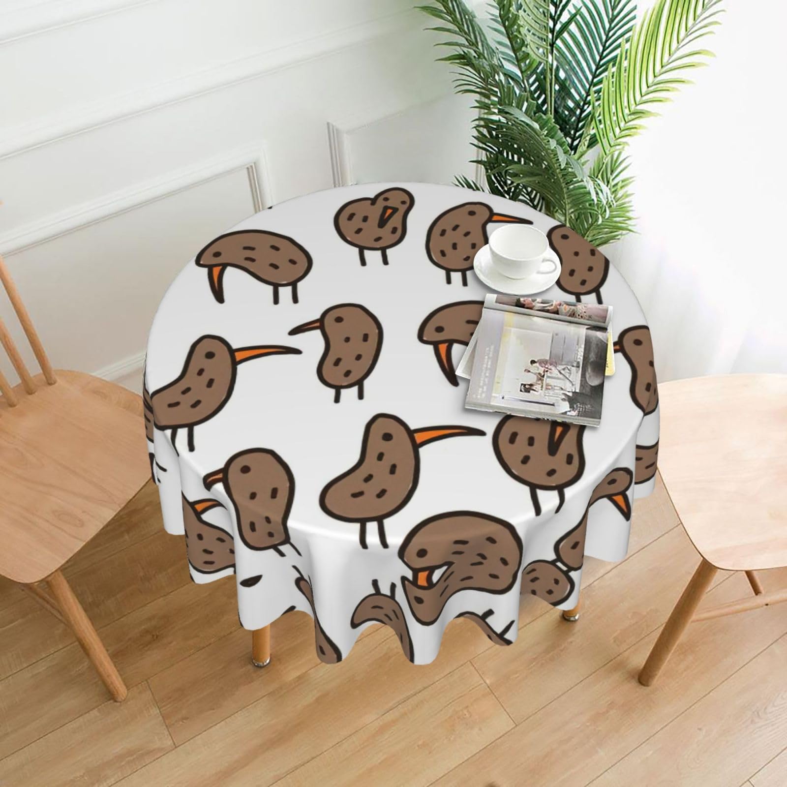 Zcmkjlg Kiwi Bird Cute Print Quick Ship Round Tablecloth 60in Polyester Washable Cover for Dining Room