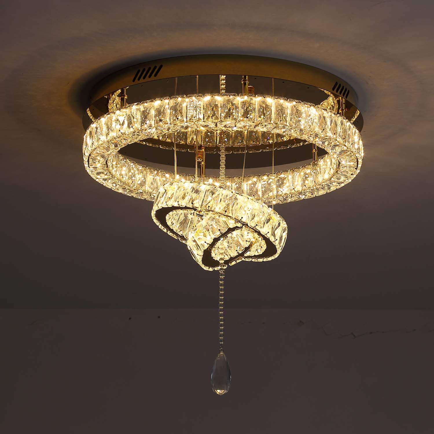 Photo 1 of Flashing God Modern Crystal Chandelier Bedroom Chandeliers Flush Mount Ceiling Chandelier Light Fixture for Dining Room Entrance LED Dimmable Silver Ring Chandeliers
