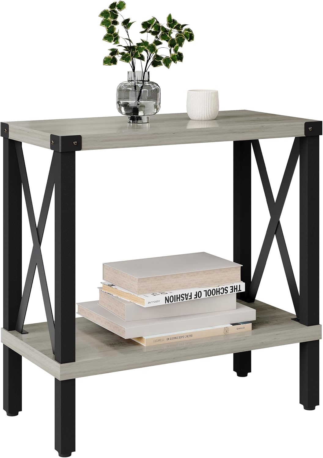 Narrow End Table, Large Sofa Side Table, Farmhouse Nightstand with Storage Shelve, Slim Bedside Table for Living, Room Bedroom, Lounge Oak MLBZ17Z