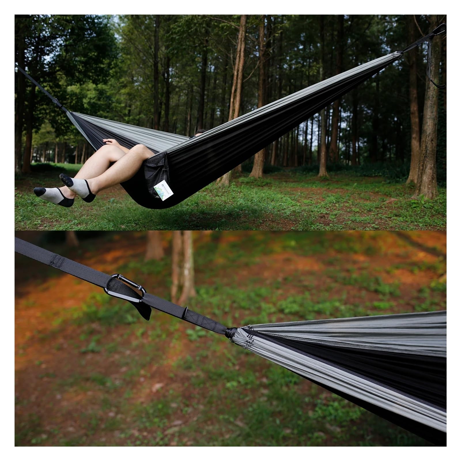 Amaca in nylon da campeggio all'aperto, tessuto leggero e portatile for paracadute singolo e doppio con 2 cinghie for albero
