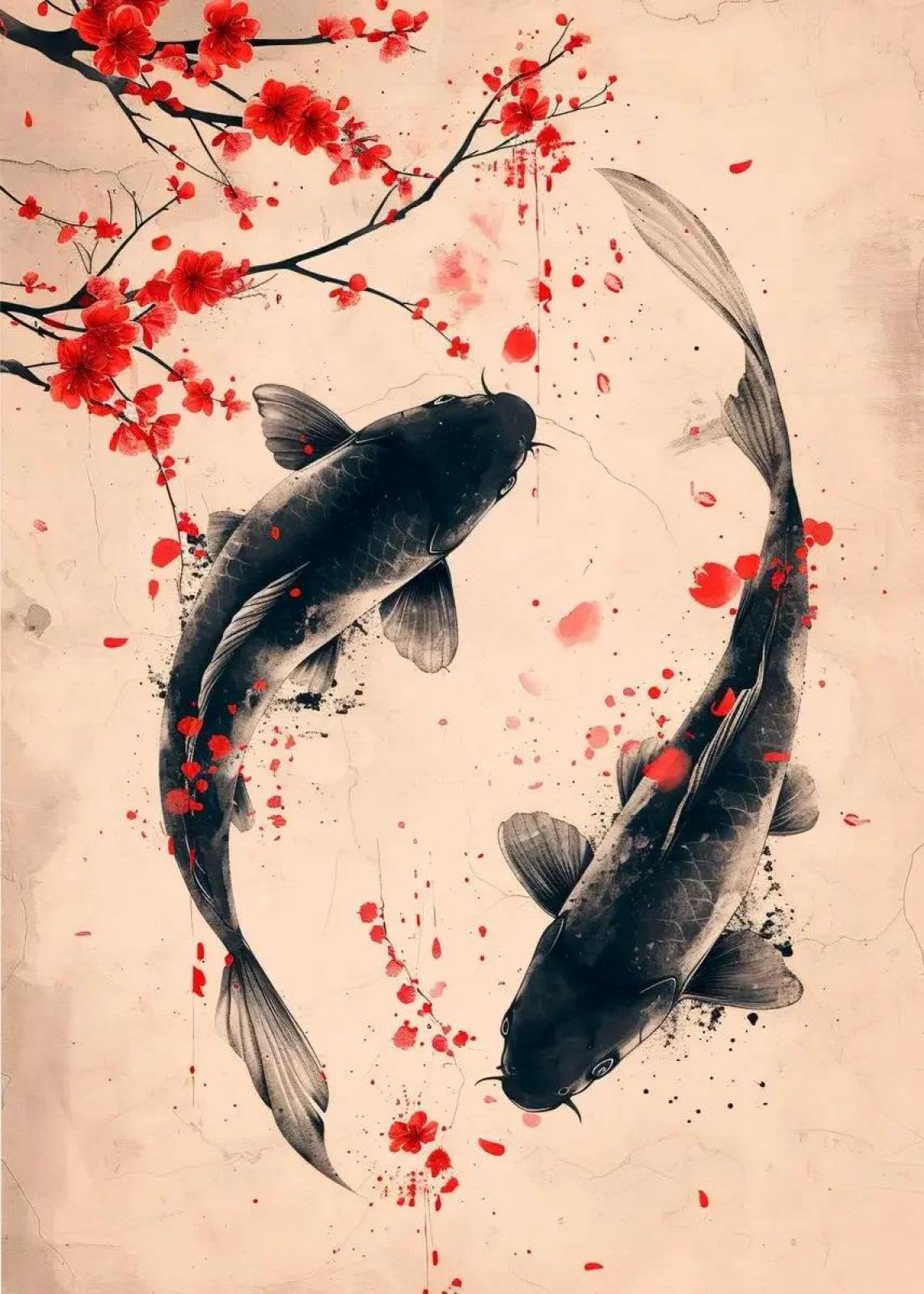 SHINERING Retro Carp Koi Fish Canvas Painting Wall Art Posters Prints Picture For Living Room Bedroom Office Decor A6 21X30Cm Unframed