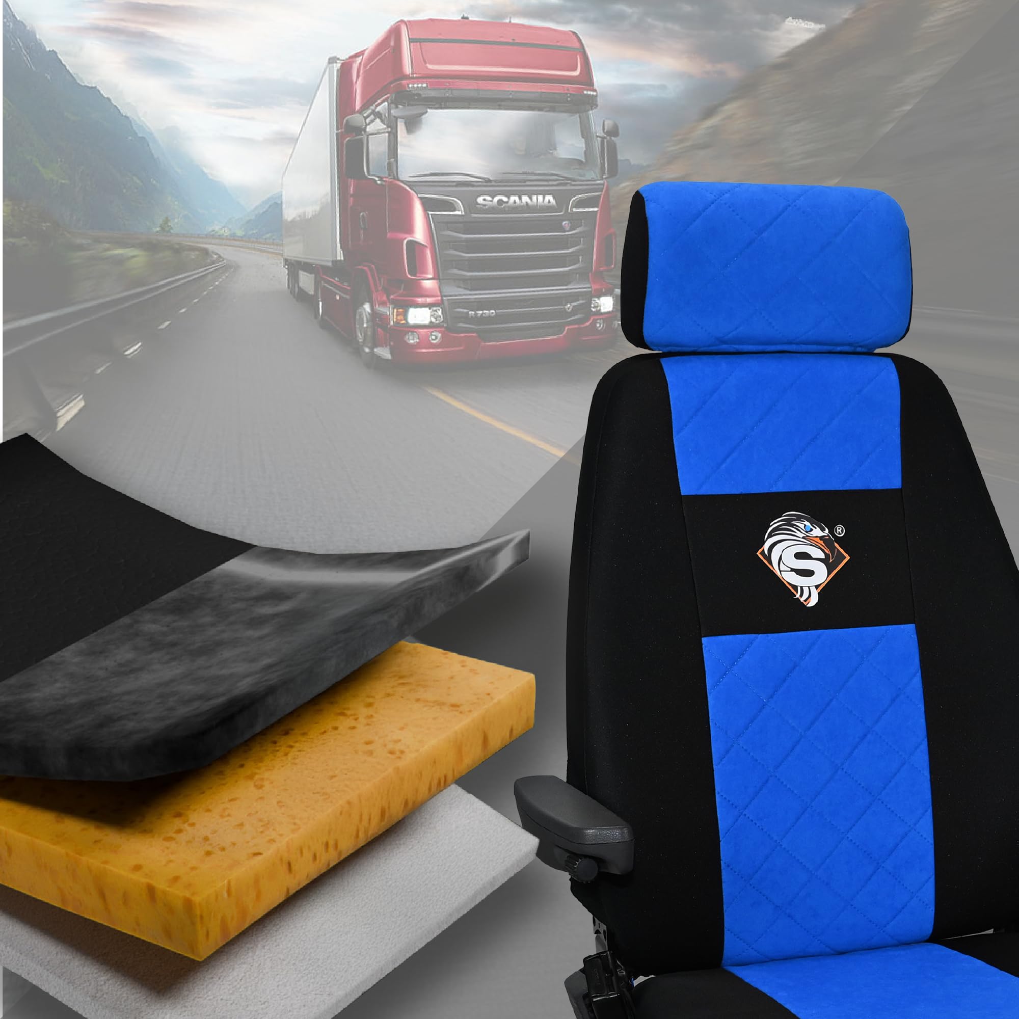 SABA Coprisedile Auto per Scania R-Reihe dal 2013, S-Reihe dal 2017 | Accessorio camion per protezione sedile Vari tipi di sedile, 1 cinghia, sedile conducente PREMIUM