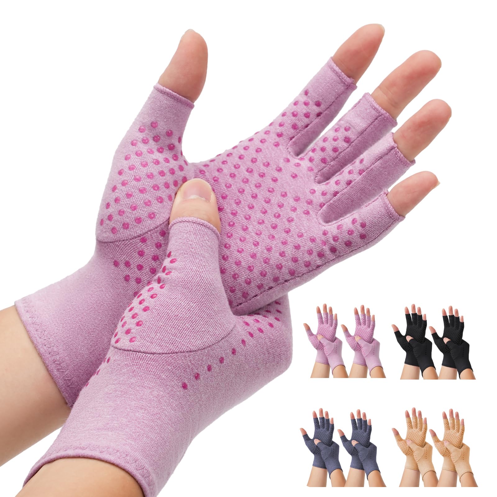 DRNAIETY 2-Pair Arthritis Compression Gloves- for Hand Arthritis, Carpal Tunnel Pain, Rheumatoid Arthritis, RSI, Fingerless, Anti-Slip, Breathable Gloves for Men & Women, Typing, Daily Use(M Purple)