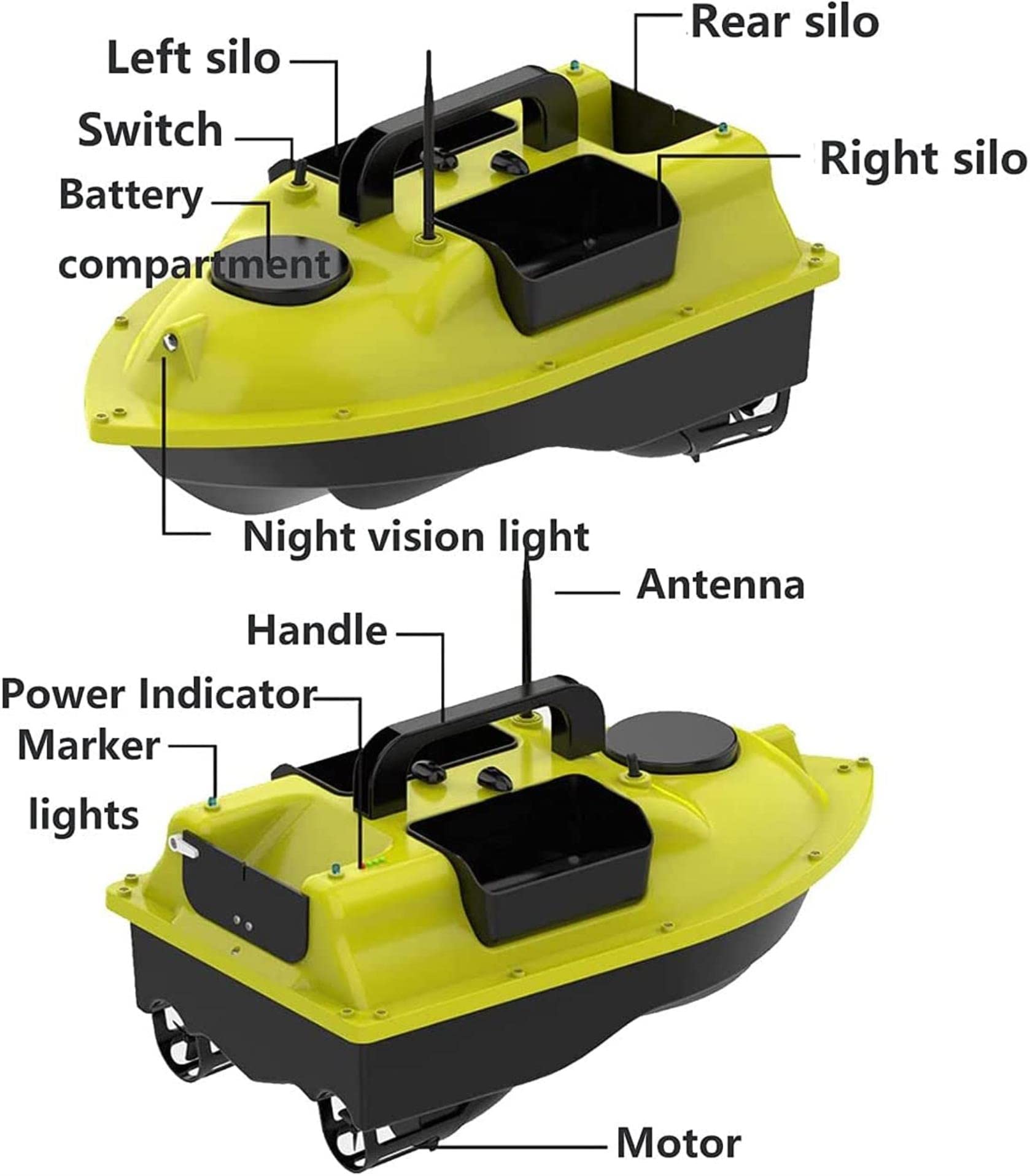 Bait Boat, buscador de Pescado, Bote RC, Bote de señuelo de Pesca, posicionamiento del GPS, Crucero automático, Bote de Pesca de Control Remoto con Motor Doble, 5200 mAh