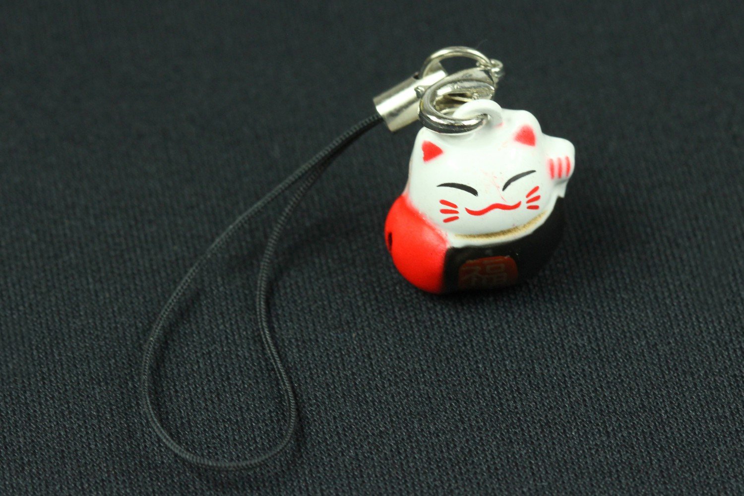 Miniblings Calico Cat Maneki Neko Lucky Mobile Cell Phone Charm Pendant Bell Asia Black