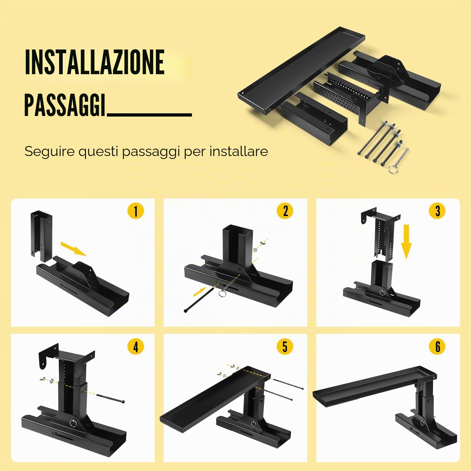 SWAWIS Pieghevole Estensione per Scale Altezza Regolabile 23,5-39cm, Capacità di Carico 150kg, Piattaforma 54 x 13cm, Livellatore per Scale con Tappetino Antiscivolo per Scale Telescopiche e Dritte