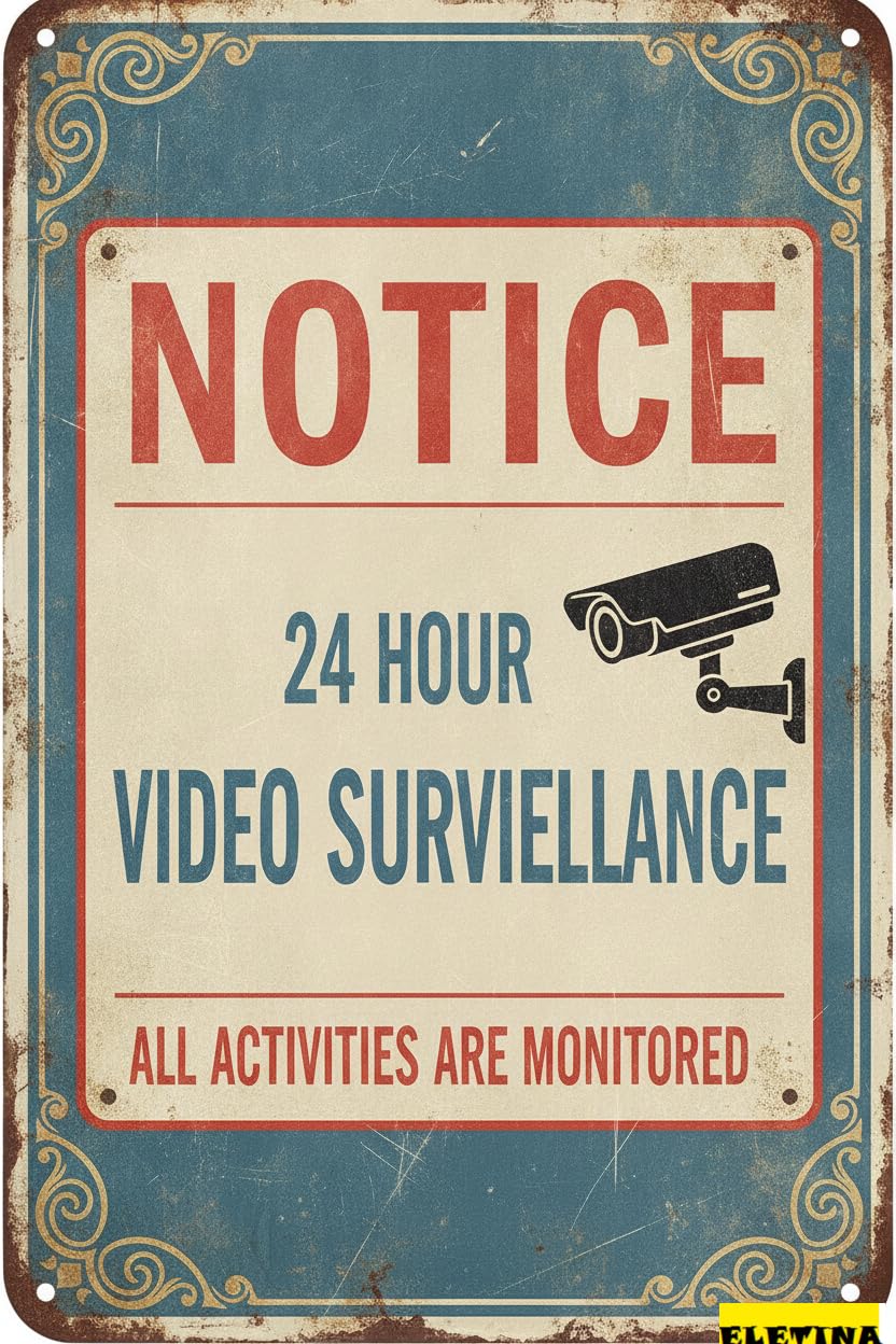 Personalized Sign for Man Cave 24 Hour Video Surveillance, 8x12in Reflective Aluminum Security Camera Warning S Home And Business, Private Property Decorative