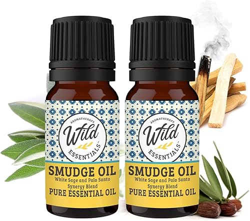Wild Essentials Smudge Blend - Paquete de 2 aceites esenciales de salvia blanca 100 % pura y palo santo, 0.3 fl oz, grado premium, fabricado y