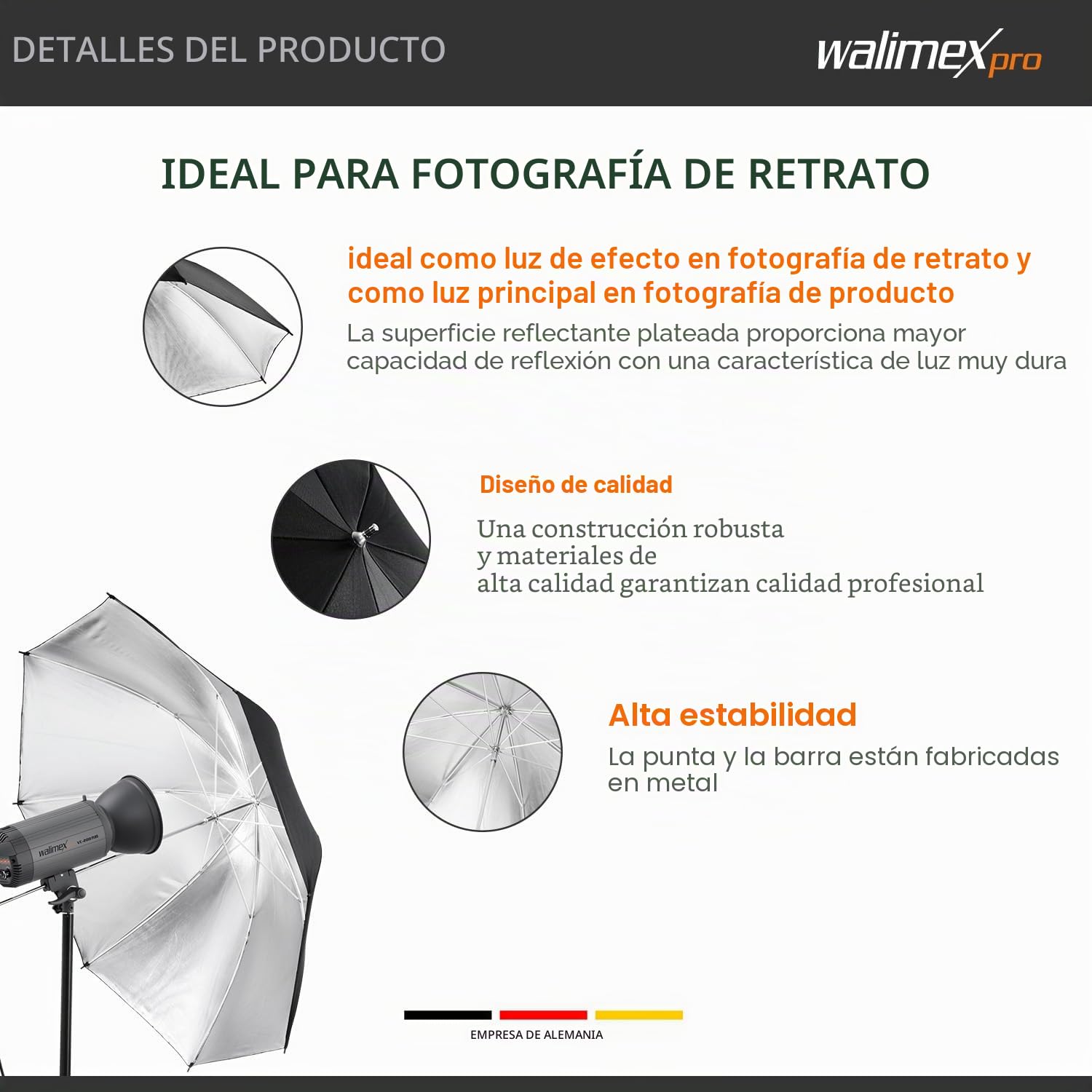 Walimex Pro - Paraguas Reflector (109 cm), Color Blanco/Negro