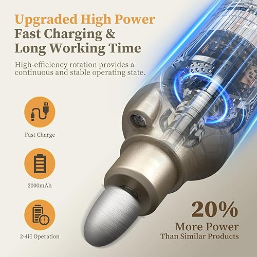 Miniatura 7 de PELCAS Taladro de uñas inalámbrico 8 en 1, lima de uñas eléctrico de 5 velocidades, kit de manicura y pedicura con luz LED, removedor eléctrico de