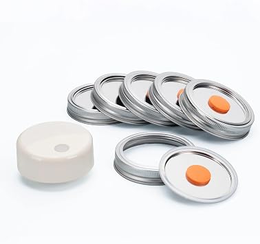 Mason Jar Vacuum Sealer Kit Auto-Stop Electric Vacuum Sealer with Reusable Stainless Steel Lids, Compatible with Ball & Kerr Canning Jars.Orange Valve